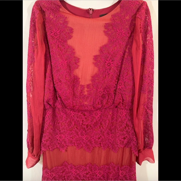 NEW $568 Tadashi Shoji Meadow Chiffon Lace Dress - Picture 3 of 8